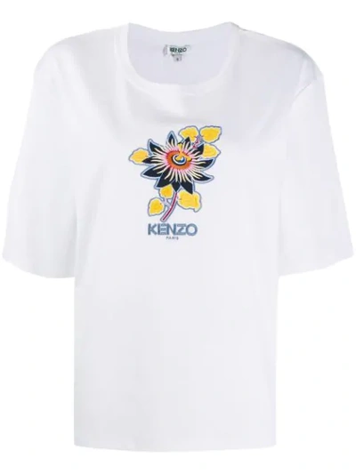 Shop Kenzo Flower Embroidery T-shirt In White