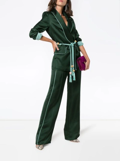 Shop Peter Pilotto Flared Satin Trousers In Green