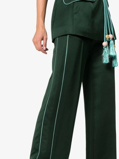 PETER PILOTTO 侧条纹缎面喇叭裤 - 绿色