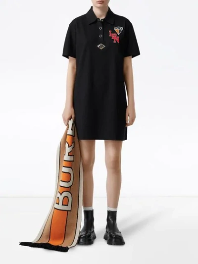 Shop Burberry Logo Graphic Cotton Piqué Dress In Black