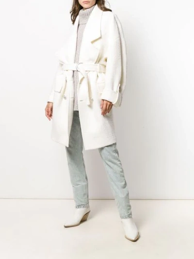 Shop Balmain Boucle Belted Coat  In 0fa White