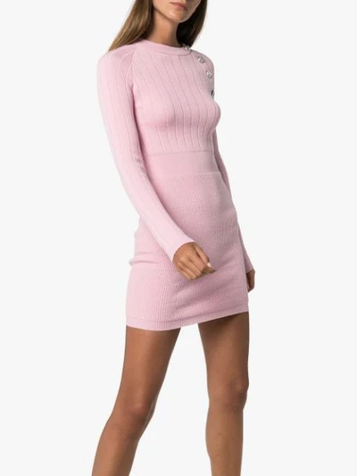 Shop Balmain Button Embellished Knit Mini Dress In Pink