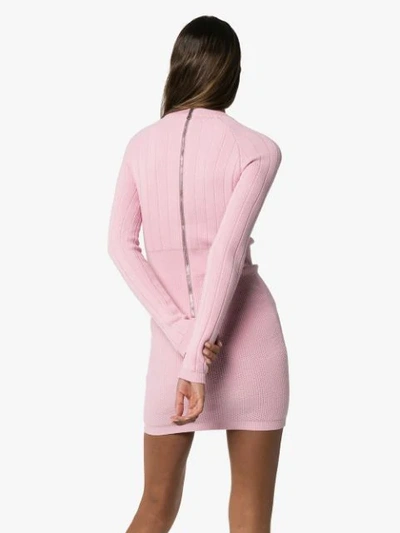 Shop Balmain Button Embellished Knit Mini Dress In Pink