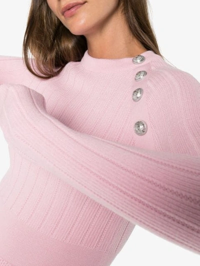 Shop Balmain Button Embellished Knit Mini Dress In Pink