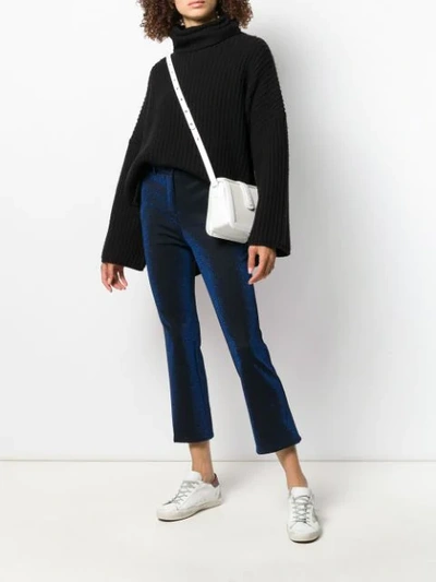 Shop White Sand Two Tone Cropped Trousers In Blue