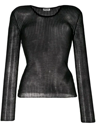 Shop Saint Laurent Sheer Knitted Top In Black