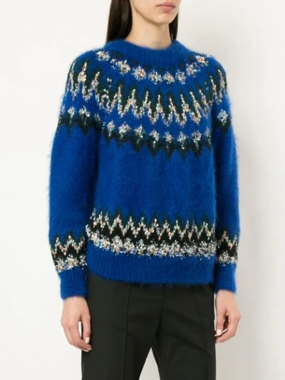Shop Coohem Embroidered Fitted Sweater - Blue