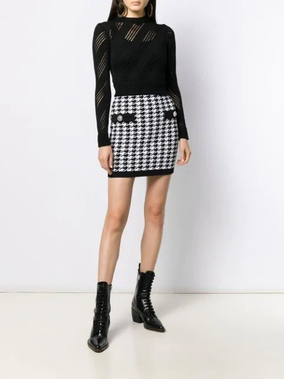 Shop Balmain Houndstooth Knitted Mini Skirt In Black