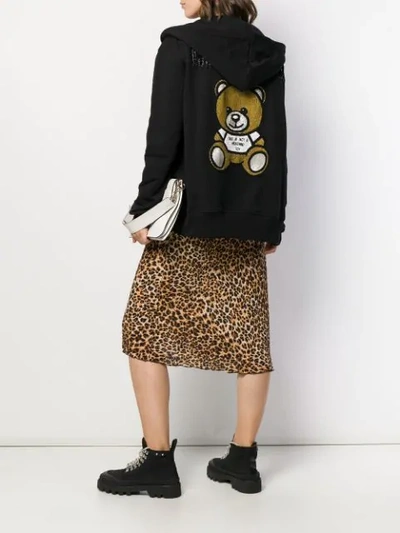 Shop Moschino Beaded Teddy Bear Zipped Hoodie In Black