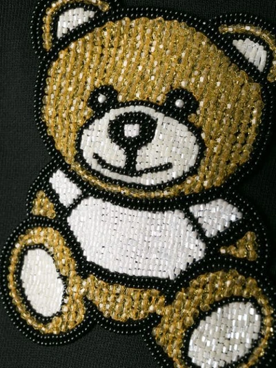 Shop Moschino Beaded Teddy Bear Zipped Hoodie In Black