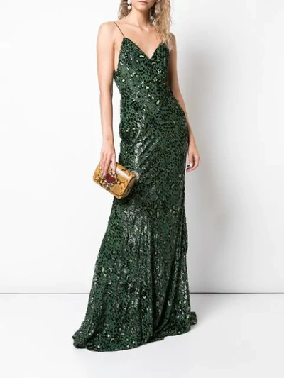 Shop Alex Perry Embellished Leopard Print Dress In Green