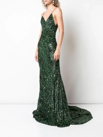 Shop Alex Perry Embellished Leopard Print Dress In Green