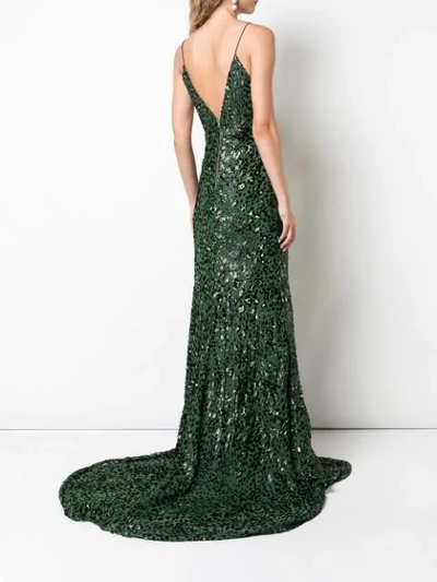 Shop Alex Perry Embellished Leopard Print Dress In Green