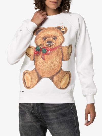 R13 TEDDY BEAR PRINT DISTRESSED SWEATSHIRT - 白色