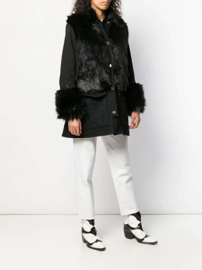 Shop Pinko Faux Fur Trim Coat In Black