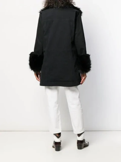 Shop Pinko Faux Fur Trim Coat In Black