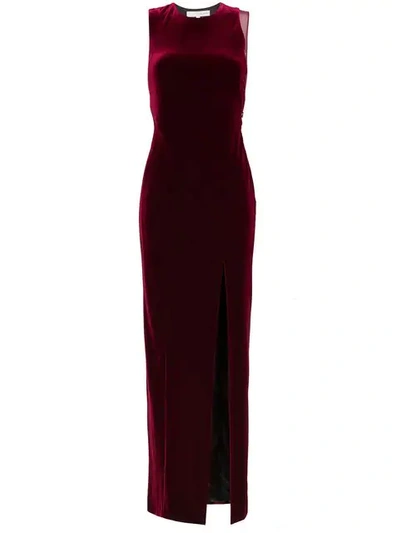 Shop Galvan Sheer Panel Velvet Dress - Red