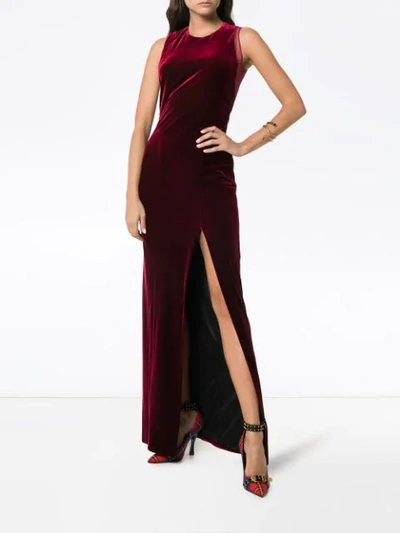 Shop Galvan Sheer Panel Velvet Dress - Red