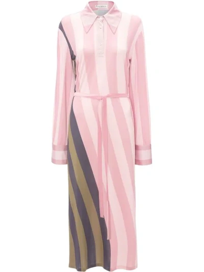 Shop Jw Anderson Warped Strip Print Polo Dress In Pink