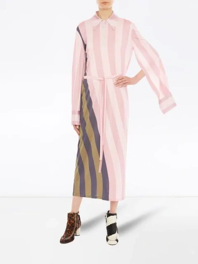 Jw Anderson Belted Striped Crepe De Chine Maxi Dress In Pink
