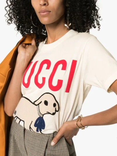 Shop Gucci Lamb Print Logo T-shirt In Neutrals