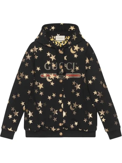 Shop Gucci Stars And Moon Print Hoodie In Black