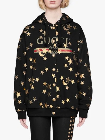 Shop Gucci Stars And Moon Print Hoodie In Black