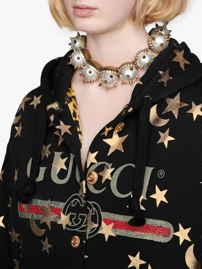 Shop Gucci Stars And Moon Print Hoodie In Black