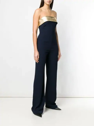 Shop Ralph Lauren Leather Trim Jumpsuit In Blue