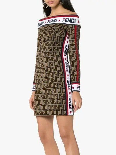 Diakritisch Verschillende goederen Demonstreer Fendi Off-the-shoulder Printed Cotton-blend Mini Dress In F03qe Brown Multi  | ModeSens