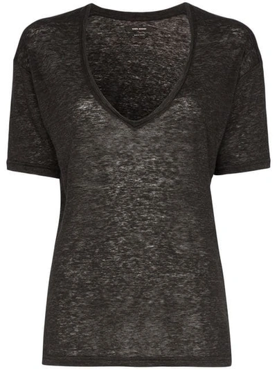 Shop Isabel Marant Maree V-neck Linen T-shirt In Grey