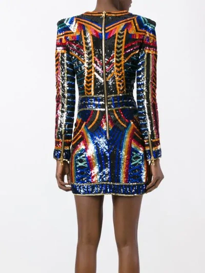 Shop Balmain Embellished Sequin Fitted Dress - Multicolour