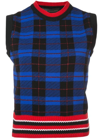 Shop Versace Knit Vest Top In Blue