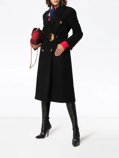 Shop Versace Double-breasted Long Wool Coat - Black