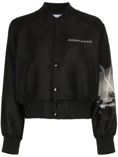 Shop Adaptation La Print Wool Blend Bomber Jacket In Black