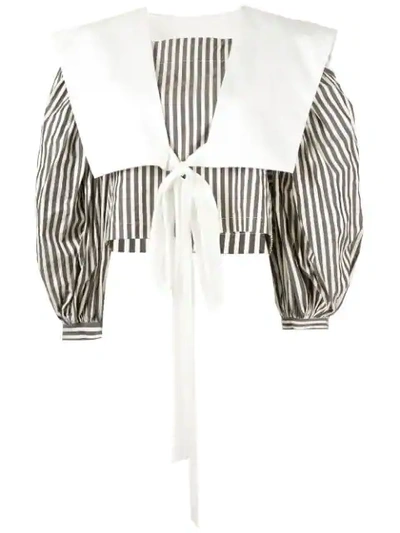Shop Vaquera 'sailor' Striped Blouse In Black/ivory