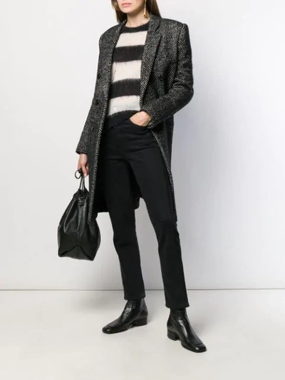 Saint Laurent Herringbone Double-breasted Coat In Black