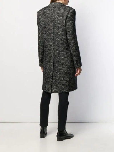 Saint Laurent Herringbone Double-breasted Coat In Black