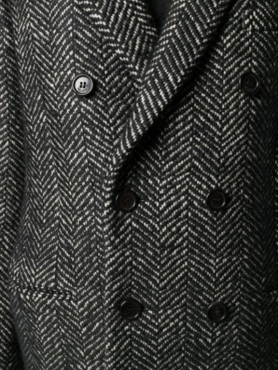 Shop Saint Laurent Herringbone Double-breasted Coat In Black