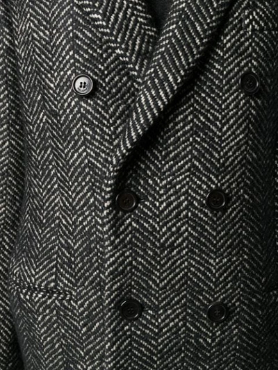 Saint Laurent Herringbone Double-breasted Coat In Black
