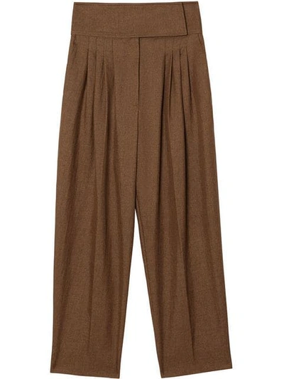 Shop Burberry Pleat Detail Technical Linen Tailored Trousers In Flaxseed