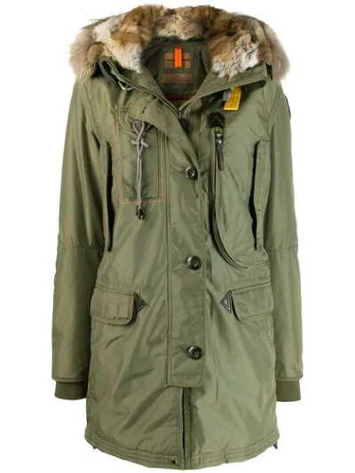 Shop Parajumpers Fur Trim Hood Parka In Green