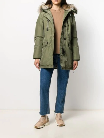 Shop Parajumpers Fur Trim Hood Parka In Green