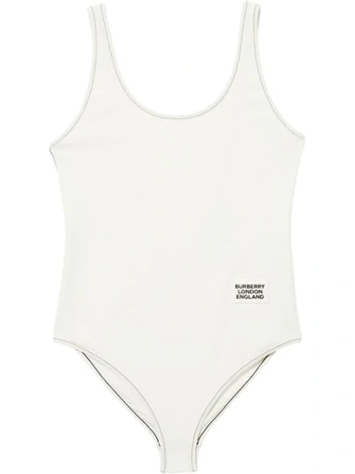 Shop Burberry Logo Detail Swimsuit In White