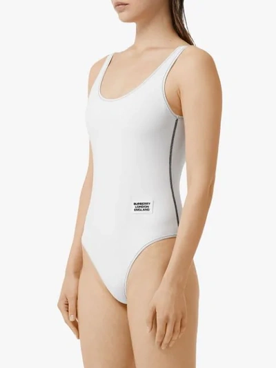 Shop Burberry Logo Detail Swimsuit In White