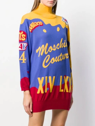 Shop Moschino Short Intarsia Knitted Dress In Blue