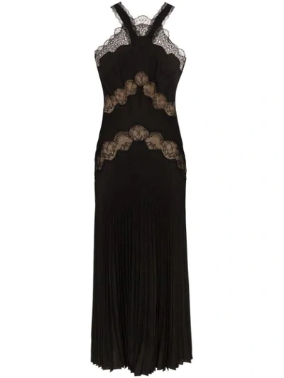 Shop Fendi Lace Insert Pleated Gown In Black