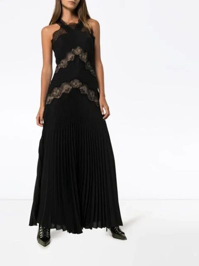 Shop Fendi Lace Insert Pleated Gown In Black
