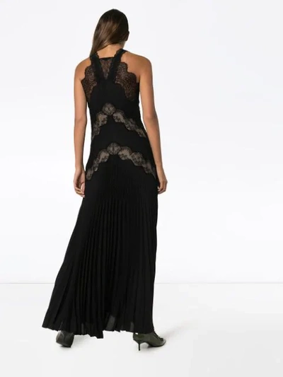 Shop Fendi Lace Insert Pleated Gown In Black