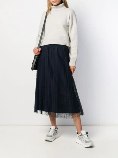 Shop Red Valentino Point D'esprit Pleated Skirt In Blue